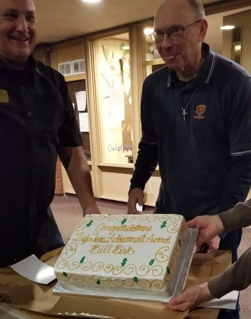 John Stankus and Bill Birk with cake